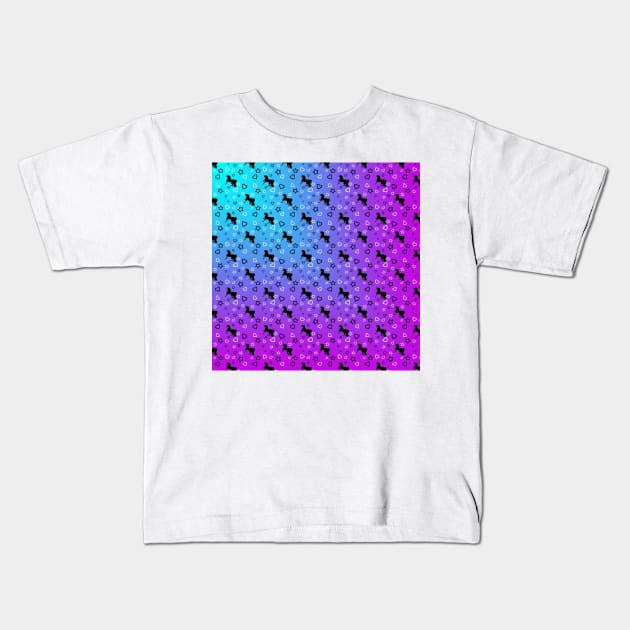 Black Unicorn Pattern (Blue & Pink) Kids T-Shirt by BlakCircleGirl